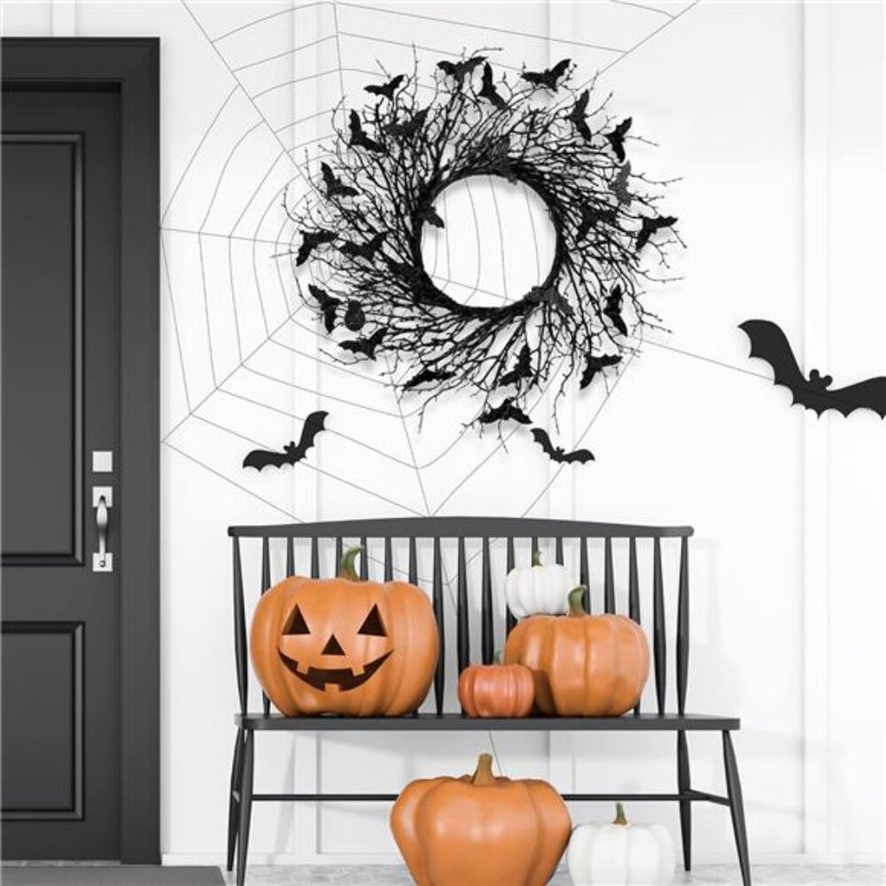 New 17.7"Artificial Black Twig Wreath with Glitter Bats‎ - Handmade - Picture 4 of 8
